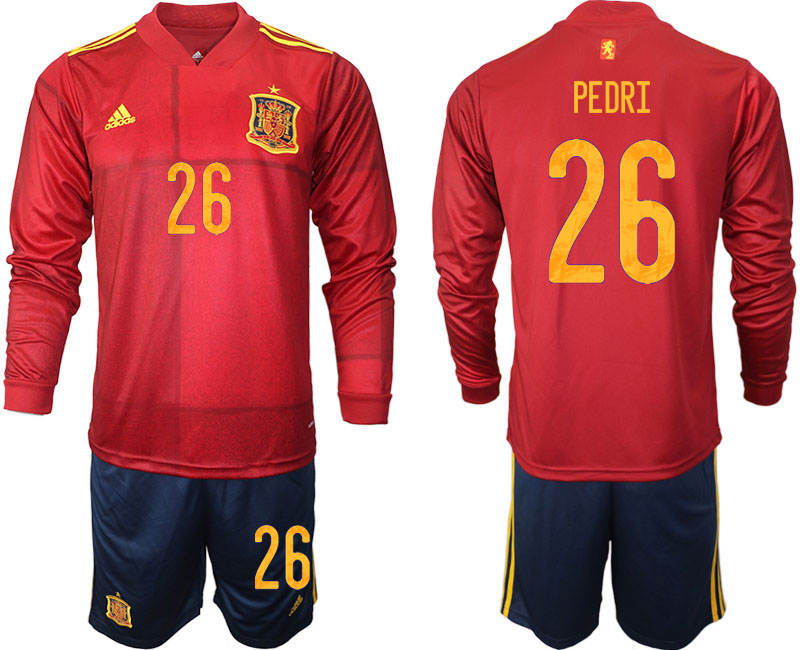 Men 2021 European Cup Spain home Long sleeve #26 soccer jerseys->spain jersey->Soccer Country Jersey